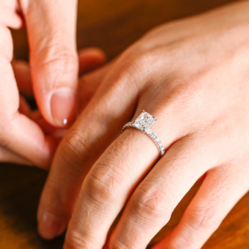 Stunning 1.5 - 2.5 CT Radiant Moissanite Engagement Ring with Pave & Hidden Halo Design 2