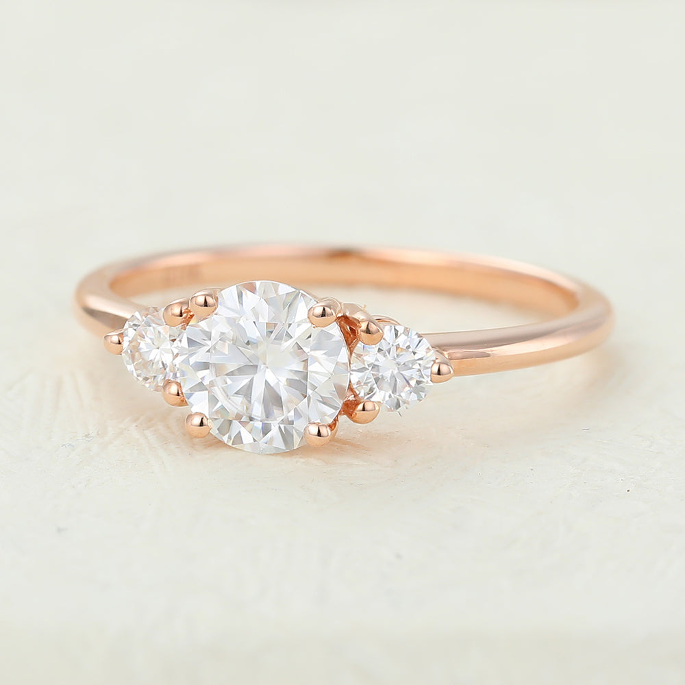 0.68 CT Round Three Stone Moissanite Engagement Ring