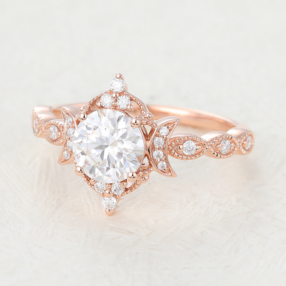 0.9 CT Round Vintage Cluster & Pave Moissanite Engagement Ring