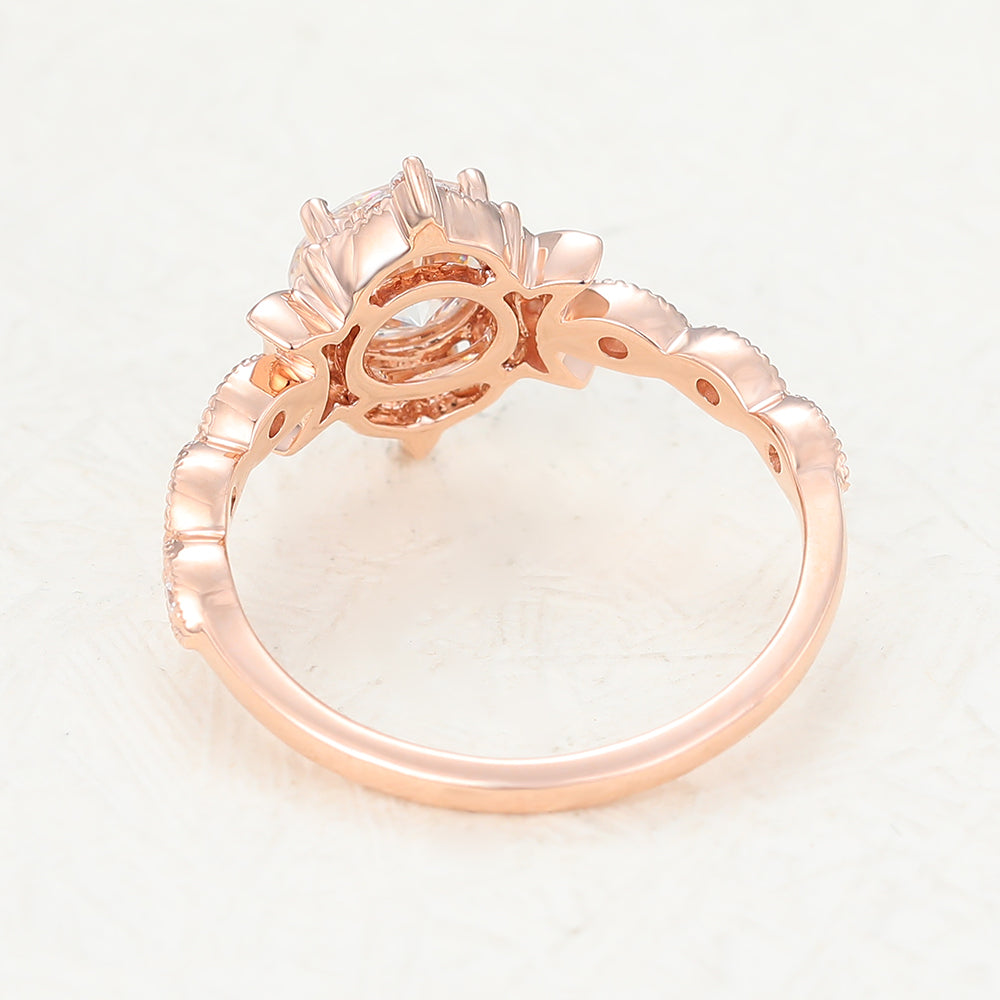 0.9 CT Round Vintage Cluster & Pave Moissanite Engagement Ring