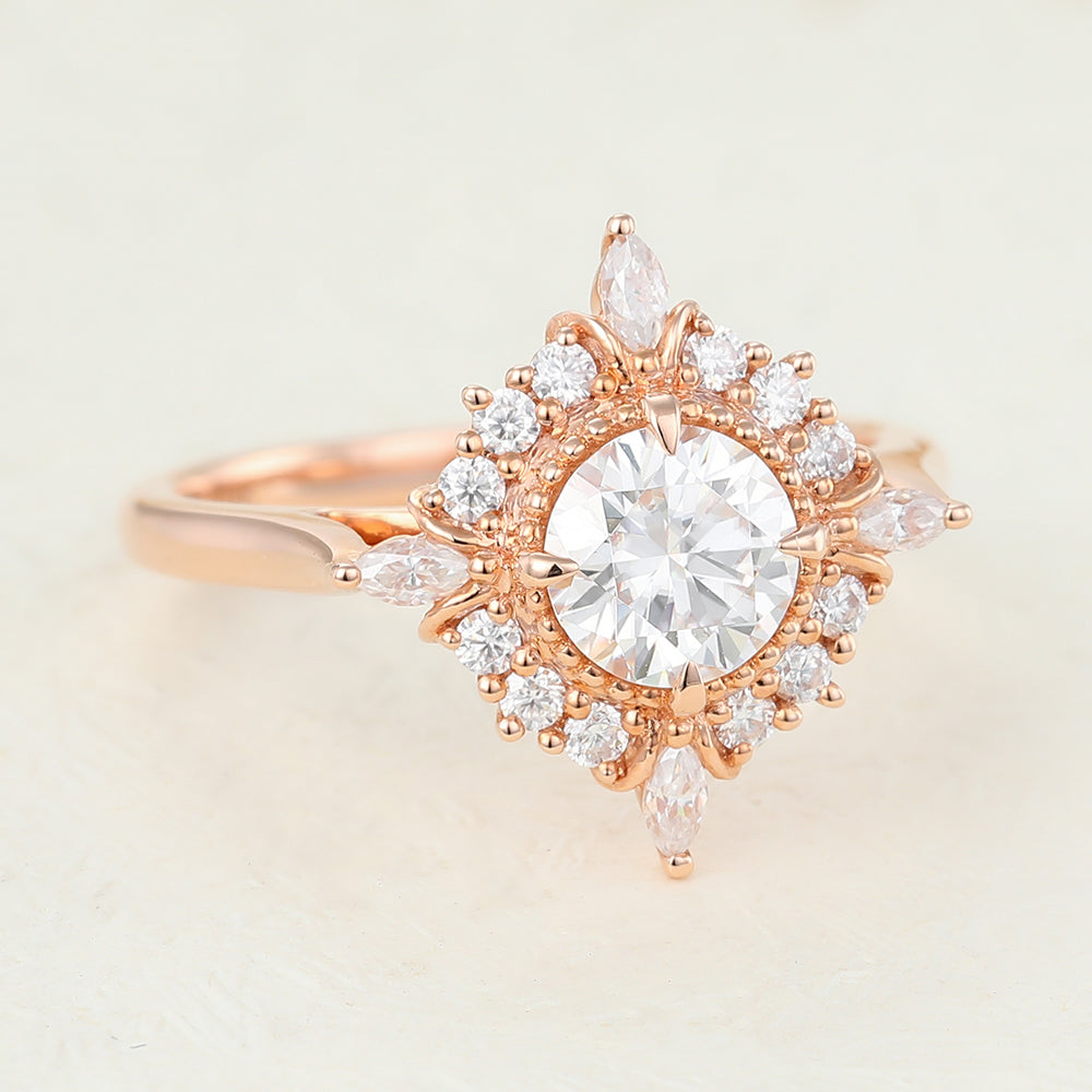 0.68 CT Round Vintage Cluster Lab-Grown Diamond Engagement Ring