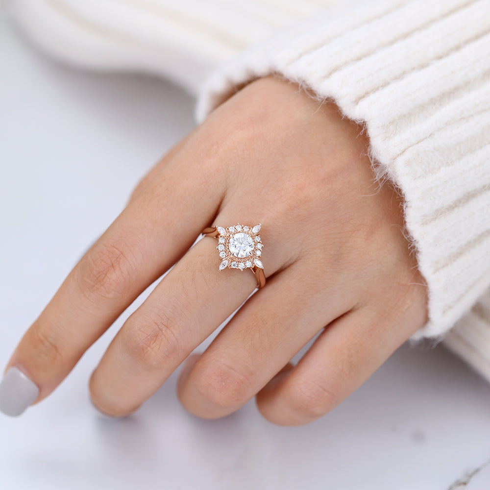 0.68 CT Round Vintage Cluster Lab-Grown Diamond Engagement Ring