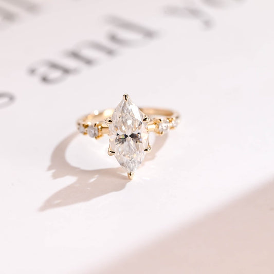 Stunning 1.0 - 2.0 CT Marquise Moissanite Engagement Ring with Hidden Halo Design 1