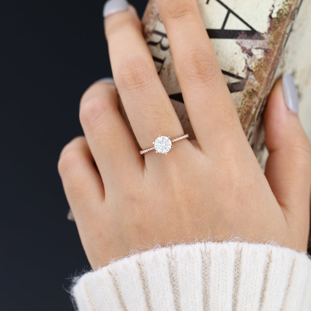 0.68 CT Round Pave Lab-Grown Diamond Engagement Ring