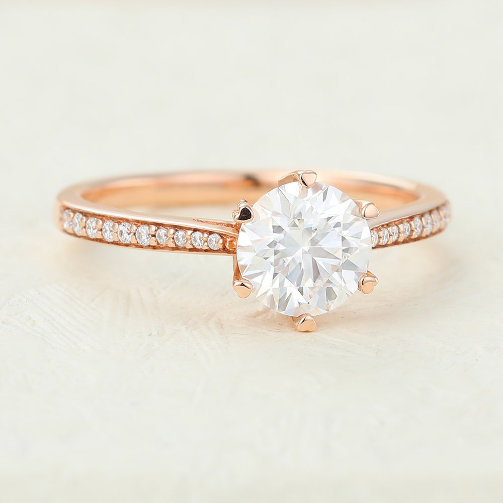 0.68 CT Round Pave Moissanite Engagement Ring