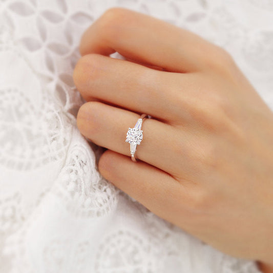 1 CT Round Three Stone Lab Grown Diamond Engagement Ring